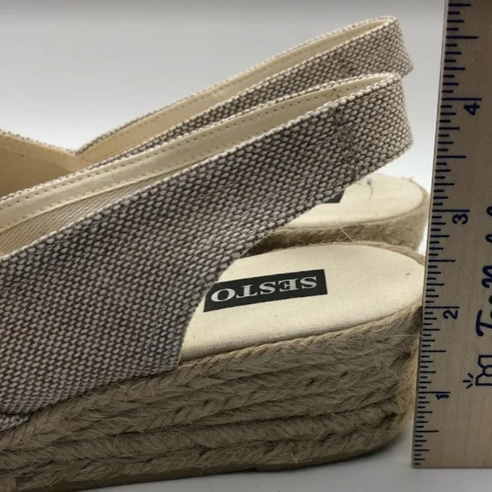 Sesto Women’s Espadrille Wedge Sandals Peep Toe Slip On Neutral Tan Summer Shoes